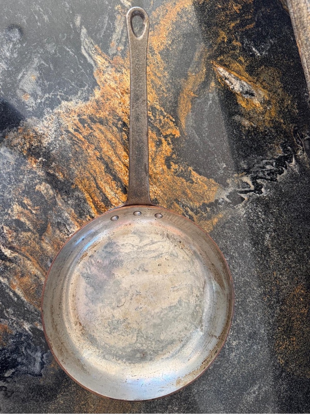 Copper with cast iron used Frying Pan - 9.5” wide 1.5” h